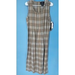 Positive Attitude Dress Womens 14 Plaid Linen Plaid Modest Prairie Midi Cottage